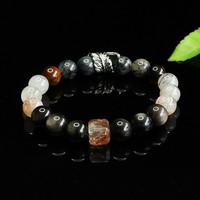 Bracelet en quartz rutilé noir naturel Aiyu en gros, obsidienne argentée, bracelet Super Seven or noir, diffusion en direct S5052311
