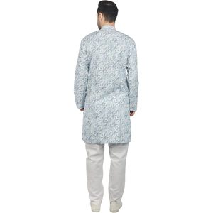 Triloki Men's <b>Long</b> Kurta Printed 100% Cotton Breathable Poplin Fabric <b>Eid</b> Diwali Festival Wear - Product Image 3