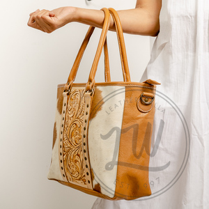 LW New Cowhide Hair-On <b>Concealed</b> Carry Tooled Leather Tote Purse For Women's Western Elegance Genuine Leather Tassel Handbags - Product Image 3
