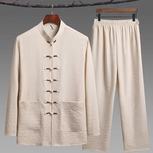 Ensemble de vêtements traditionnels <span class=keywords><strong>chinois</strong></span> pour <span class=keywords><strong>homme</strong></span>, chemise Kung Fu à boucle, haut et pantalon rétro oriental, uniformes respirants Tai Chi Hanfu - Product Image 6