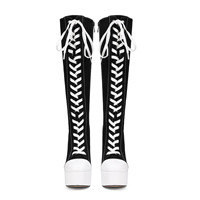 Bottes hautes à plateforme épaisse pour femmes, talons hauts, lacets, chaussures de mode pour femmes