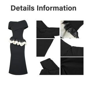 ZYHT 45099 vente en gros coréen dames vêtements vêtements épaules dénudées élégant été longue fête Viscose femmes Flare robes noires - Product Image 5