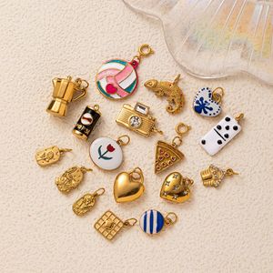 2025 yeni 18K altın kaplama paslanmaz çelik kalp ev çiçekler kamera DIY özel Charms kolye takı hediye yapımı için - Product Image 5