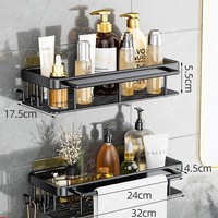 Rak Penyimpanan Kamar Mandi Modern dari Aluminium Alloy Hitam yang Dipasang di Dinding, Tanpa Bor, Rak Toilet, Rak Wastafel Dua Tingkat