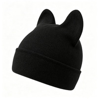Bonnet tricoté personnalisé avec logo, oreilles de chat, rose, à revers, pour enfants, chapeau de fête, costume d'Halloween, cadeau de Noël, chaud et mignon, unisexe