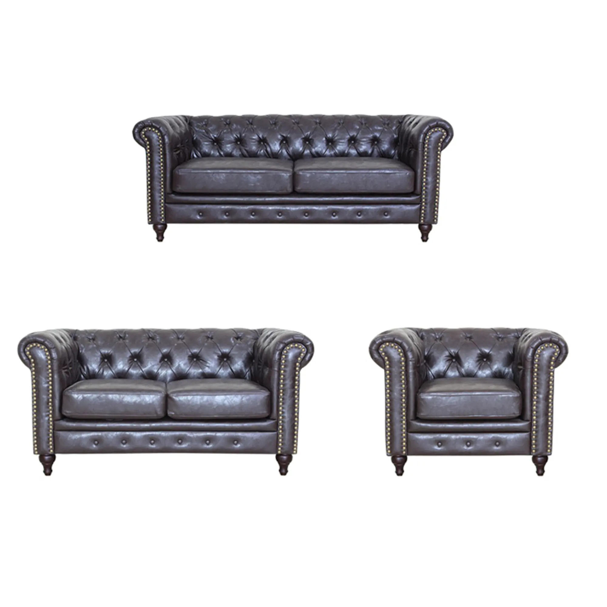 Italiaans Design Zwart Lederen Woonkamer Bank Meubels Knoop Getuft Bank Luxe Bank Moderne Chesterfield Sofa Set