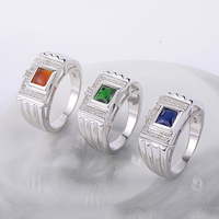 Nuevo 2015 joyería de plata esterlina gran anillo de piedra para hombre rubí CZ anillo