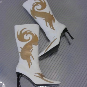 European Styles Suede Upper Women Pointy Toe Knee High <b>Boots</b> Leather Embossed Patchwork Stiletto High Thin Heels Shoes - Product Image 2