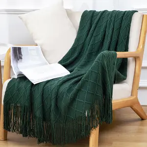 ニット織りブランケット環境にやさしい寝具スローブランケットテクスチャードスーパーソフト暖かい装飾ブランケットベッドソファ用タッセル付き