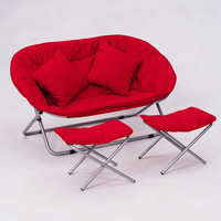 Fauteuil lune double rembourré rouge, pliable, avec structure en acier et rembourrage en mousse, pour l'extérieur