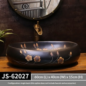 Lavabo de Cerámica Estilo Francés Ovalado con un Solo Orificio para Encimera, Diseño Creativo <span class=keywords><strong>Retro</strong></span> para Baño - Product Image 5