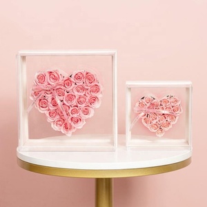 Christmas Valentine All Year Occasion Premium Long Lasting Forever Preserved Roses in a Heart-shaped Acrylic Gift Box