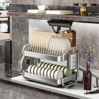 Étagère à vaisselle multifonctionnelle de luxe à double niveau, non pliable, mobile, en acier au carbone résistant à la rouille, pour la cuisine