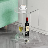 Table d'appoint en acrylique en forme de C avec roulettes, table ronde transparente à roulettes pour salon, chambre à coucher, côté canapé
