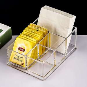 Acrylic Storage <b>Box</b> With Compartments For <b>Tea</b> Bags Napkins Desktop Organizer Rectangle Multi Purpose Office Sundries Holder - Product Image 1