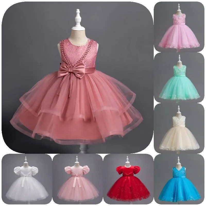 Vestido de baile de formatura infantil bonito para meninas de 2 a 12 anos, vestido de dança de aniversário sem mangas