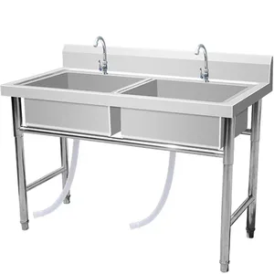 Factory Direct Free Standing Stainless Steel Double Bowl Stainless Steel Kitchen Sink For Outdoor And Restaurant