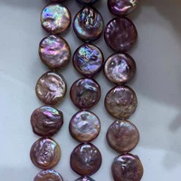 Chaîne de perles de culture d'eau douce de Zhuji, qualité AA+, forme bouton, 15-16 mm, couleur violette, perles semi-finies pour la fabrication de bijoux