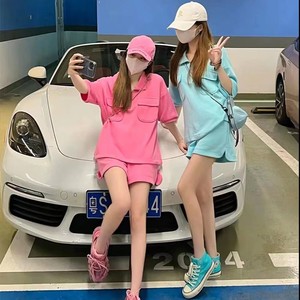 2025 été <span class=keywords><strong>Collection</strong></span> femmes nouveau à la mode couleur unie deux pièces ensemble col polo à manches courtes T-Shirt viande Shorts 171 - Product Image 3