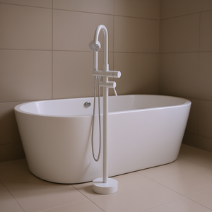 Grifo de Bañera Independiente con Montaje en Suelo, Caño Flexible, Mezclador de Ducha Manual, Diseño Minimalista Cromado - Product Image 2