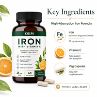 Capsules de suppléments de fer à marque privée OEM ODM, formule personnalisée, étiquetage et emballage pour les marques de suppléments et les programmes de bien-être en détail