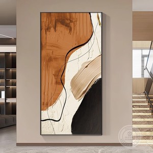 Peinture décorative abstraite sur toile à l'huile, cadre rectangulaire noir texturé, moderne, pour entrée - Product Image 4