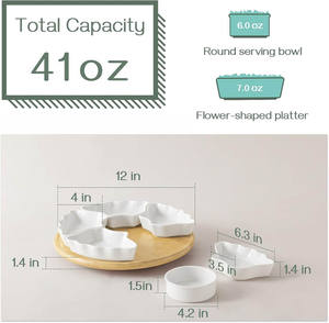 Ensemble de plateau de service à <span class=keywords><strong>apéritif</strong></span> rotatif, bols de service à collation divisés en céramique, plats de service amovibles pour frites et trempette - Product Image 5