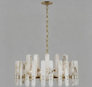 Lustre en albâtre fabriqué en laiton massif pour salon, salle à manger, hôtel, 110V standard - Product Image 1