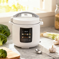 Cuisinière électrique à pression numérique programmable 8-en-1, acier inoxydable blanc brillant, capacité 5,1-6,0 L, 1000 W, icônes alimentaires colorées