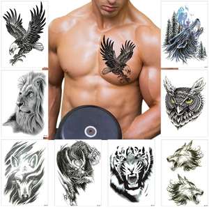 Adesivi per Tatuaggi Temporanei Grandi con Motivi Tribali, Aquila, Gufo, Lupo, Tigre, Drago, Leone, Impermeabili per Uomini e Donne - Product Image 2