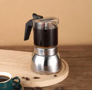 Portable Glass Moca Pot Coffee Brewing Machine Stainless Steel Stovetop Espresso Coffee Maker Double Valve Moka Pot