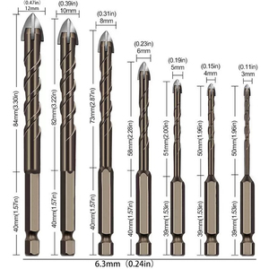 7 pièces ensemble de forets triangulaires en alliage à quatre lames, foret à poignée hexagonale, forage spécial <span class=keywords><strong>béton</strong></span>/verre/ciment/bois - Product Image 3