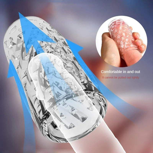 جهاز تدليك شخصي شفاف للرجال من XXJL قابل لإعادة الاستخدام مصنوع من مادة TPE مع غلاف محفز واهتزاز وملمس واقعي للعناية الحميمة ولعبة جنسية - Product Image 3