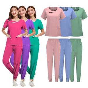 Women Scrub Set Moisture Wicking Knitted Split Uniform Hospital Workwear S XXL - Product Image 1