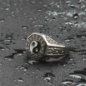 European American Style <b>Titanium</b> Steel Yin Yang Octagon <b>Ring</b> Men's Punk Fashion Jewelry Silver 26005 - Product Image 4