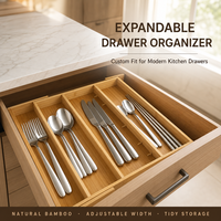 Organisateur de tiroir de cuisine extensible et pliable en bambou, résistant aux fissures, porte-ustensiles réglable, séparateur de couverts