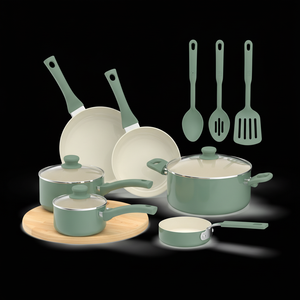 Juego de utensilios de cocina de aluminio prensado 12 piezas, revestimiento cerámico, fondo sin inducción - Product Image 1