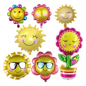 Gülümseme güneş balonlar karikatür yaz ayçiçeği folyo balon parti dekorasyon