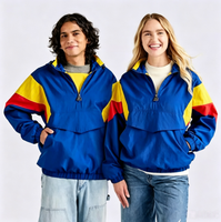 Anorak unisexe rétro coupe-vent avec logo personnalisé, imprimé, color-block, demi-zip, poche kangourou, streetwear
