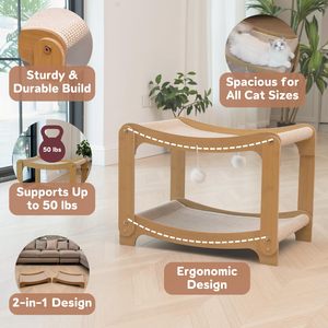 ZMaker Nuevo Rascador para Gatos de Sisal de Dos Niveles, Poste Rascador con Almohadilla para Rascar, Cama Cómoda para Gatos, para Gatitos de Interior - Product Image 2