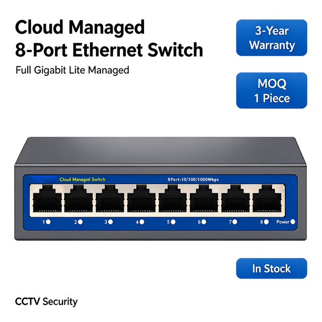 Full Gigabit Lite Managed PoE Switch QoS 8 Ports Ethernet Switch for CCTV Security Systems 100-240V AC Input