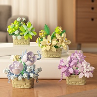 Kit de construction éducatif DIY MOC 1:8 : Modèles de jardins de fleurs en briques, roses en pot, tournesols, succulentes, bonsaïs avec boîte de rangement