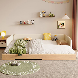 Letto per Bambini Estraibile Tatami, Letto per Bambini in Legno Resistente con Sponde di Protezione, Stile Minimalista, Set Letto per Bambini Estensibile in Pelle - Product Image 3