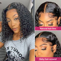 Peluca de Cabello Humano Virgen Brasileño Rizado, Estilo Bob Corto, Doble Trama, Peluca de Cabello Humano Virgen Brasileño, Peluca con Frente de Encaje HD Completo