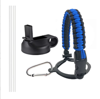Bouchon de bouteille d'eau à large ouverture 12-64 oz avec paille et poignée en paracorde