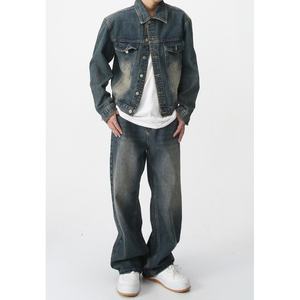 Custom New Straight Wash Jeans Retro Blue Men's Loose <b>Wide</b> <b>Leg</b> Mopping Jeans High Street Distressed Denim <b>Pants</b> - Product Image 4