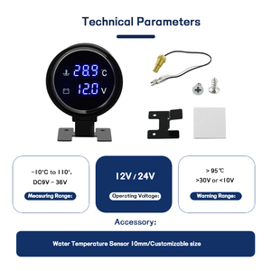 Wenle 2-in-1 LCD kỹ thuật số xe sửa đổi tự động thiết bị điện tử 12V Ánh sáng màu xanh nhiệt độ nước Vôn kế Đo với Temp cảm biến - Product Image 5