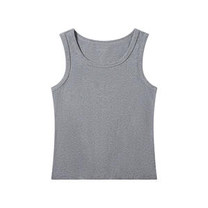 Chaleco elástico básico para <span class=keywords><strong>mujer</strong></span> 91.6% algodón 8.4% Spandex acanalado escote redondo sin mangas Crop Tank Top longitud corta al por mayor - Product Image 6