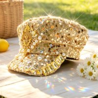 Chapeau de Capitaine Personnalisé Unisexe Décontracté de Plage, Or, Paillettes, Perles, Strass, Gemmes, Fournitures de Fête de Luxe pour Burning Man, Vente en Gros, MOQ 3
