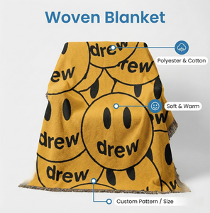 Couverture en jacquard tissé épais et crypté, multi-usages, résistante aux taches, au sourire jaune joyeux et inspirant, fabrication directe d'usine, OEM - Product Image 2